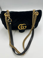 Gucci GG Marmont Small Velvet Shoulder Bag Black with Gold Hardware
