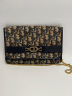 Vintage Christian Dior Trotter Oblique Canvas Clutch Bag in Navy & Beige
