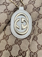 Gucci Sukey Shoulder Bag in GG Canvas with White Leather Trim