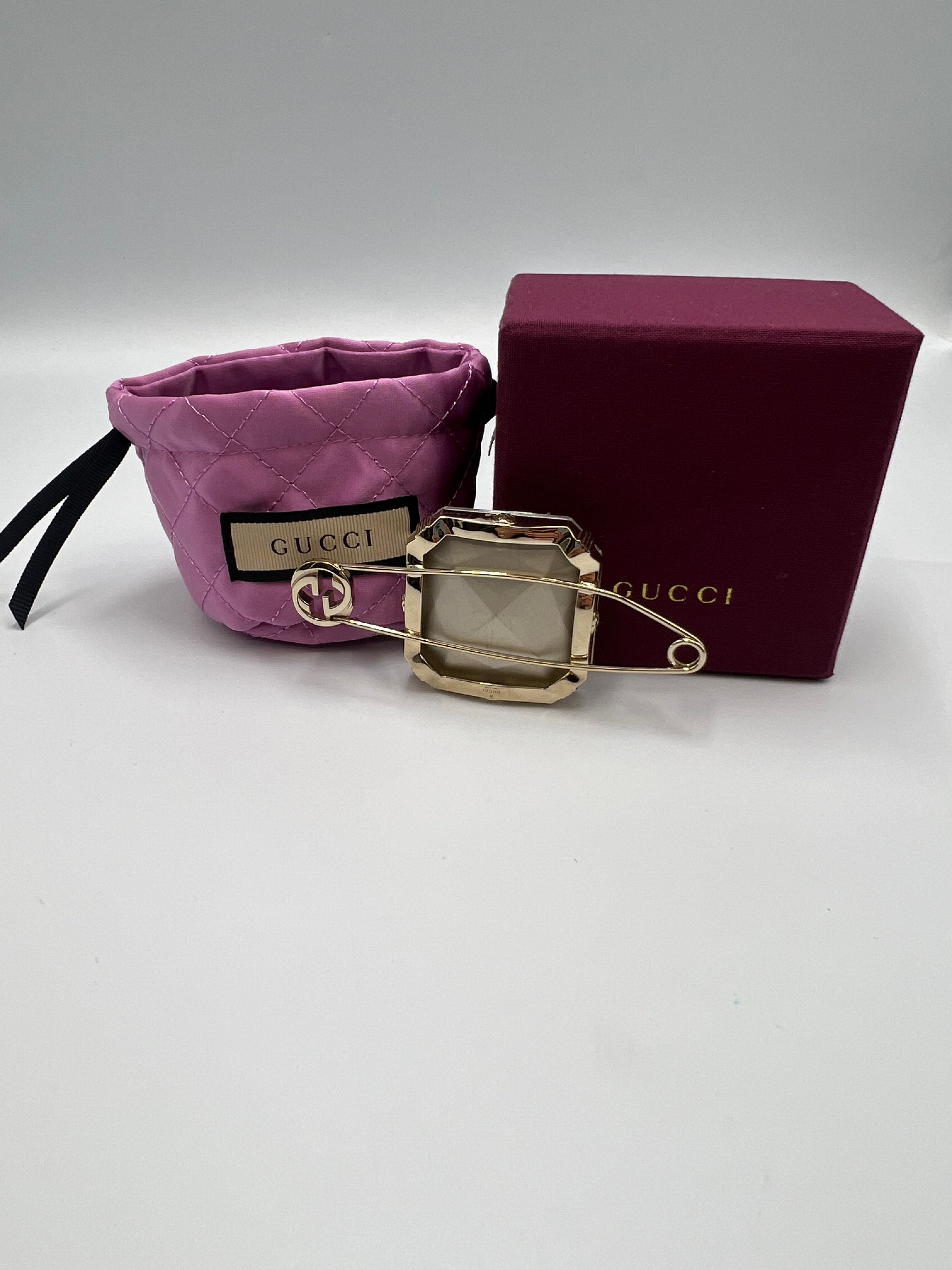 Gucci Crystal Safety Pin Brooch Gold-Tone Metal