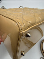 Christian Dior Medium Lady Dior Bag in Powder Beige Cannage Patent Leather