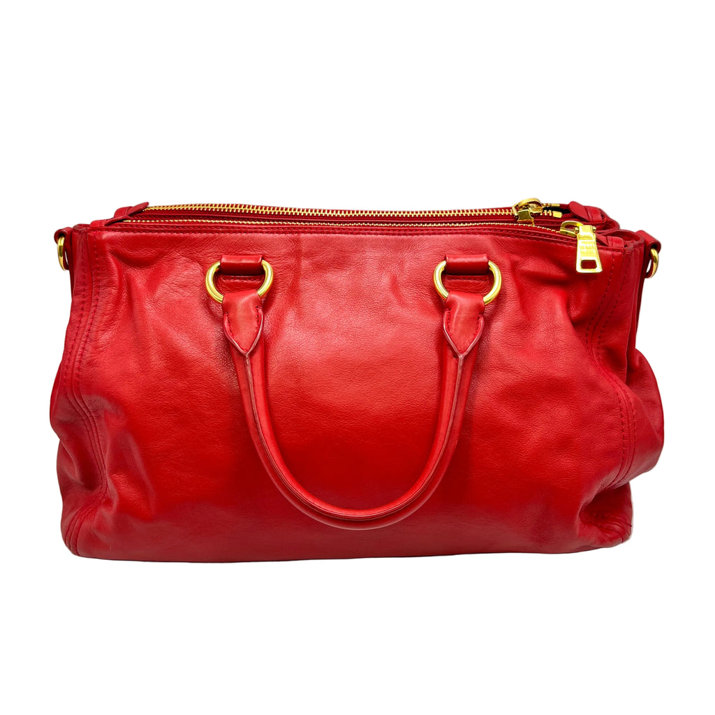 Prada Red Vitello Shine Leather Tote Bag