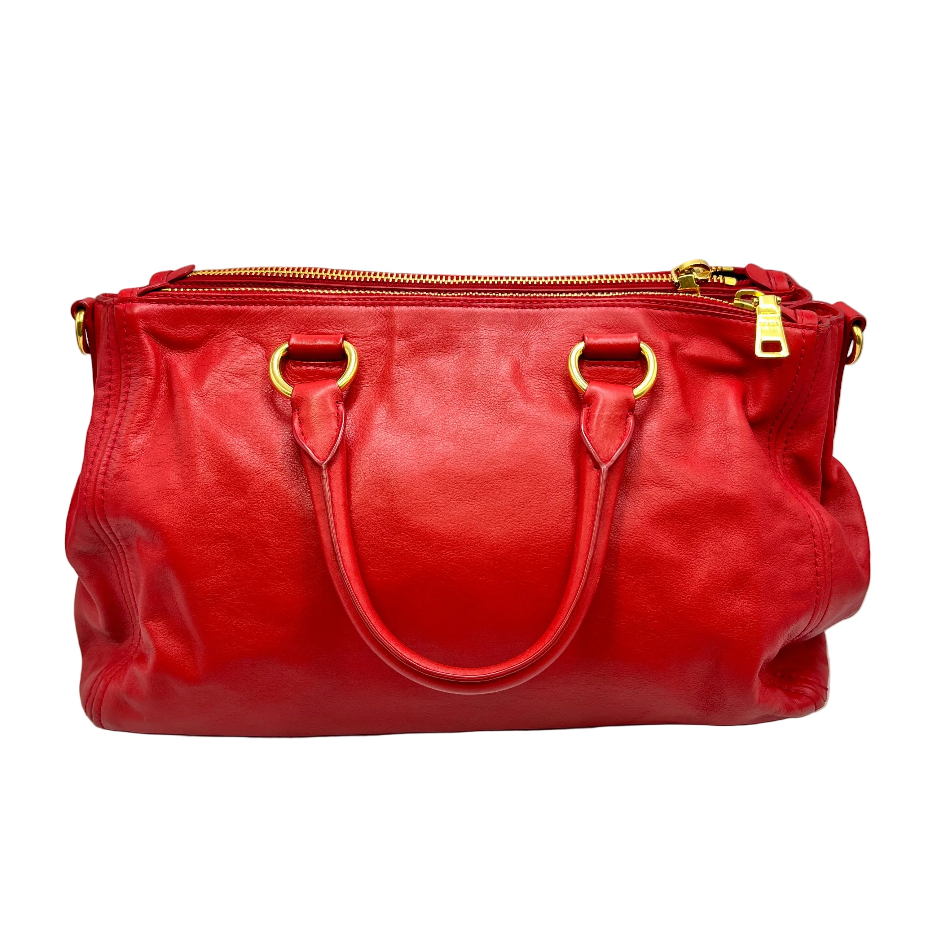Prada Red Vitello Shine Leather Tote Bag