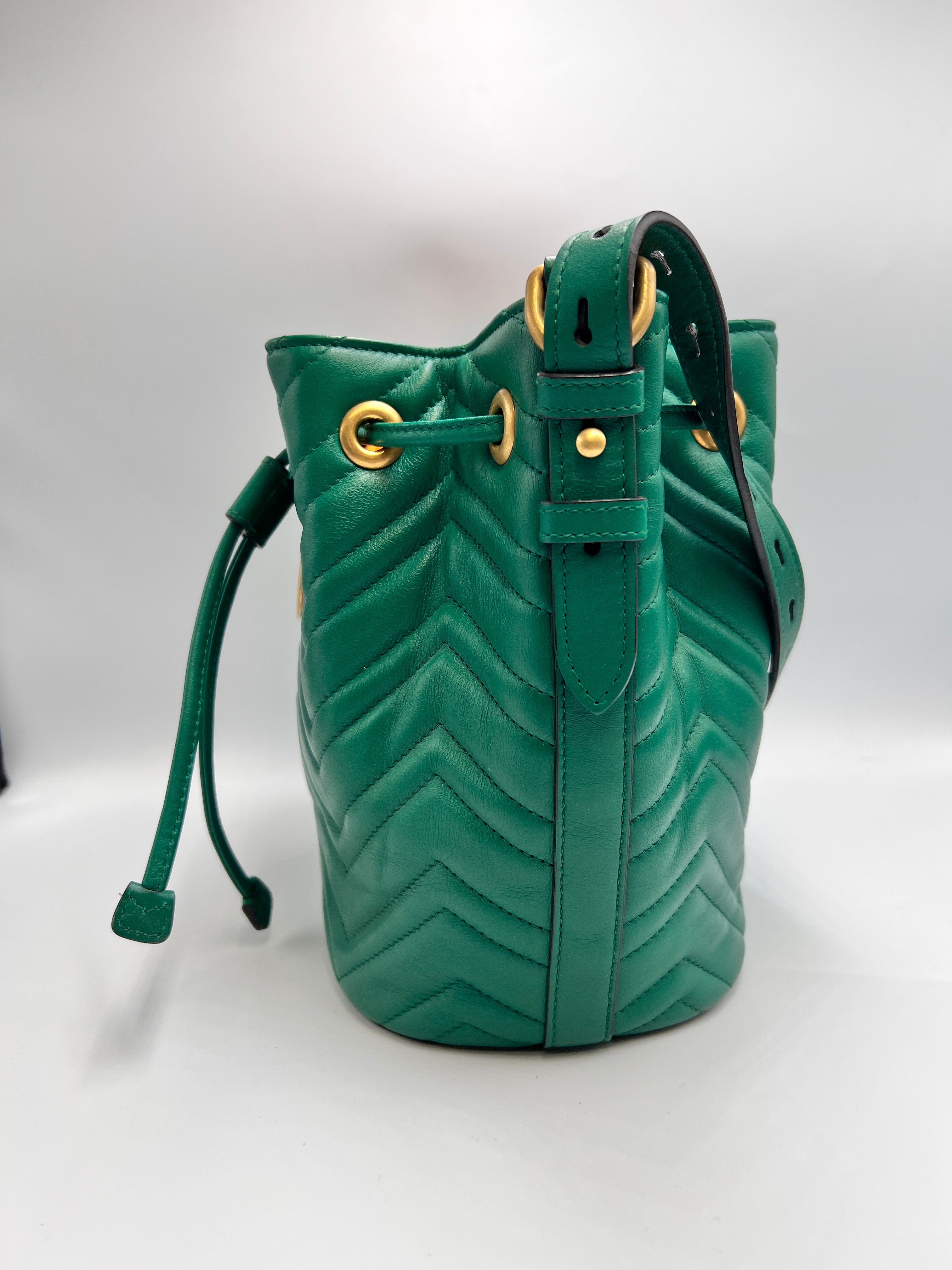 Gucci GG Marmont Matelassé Leather Bucket Bag Green
