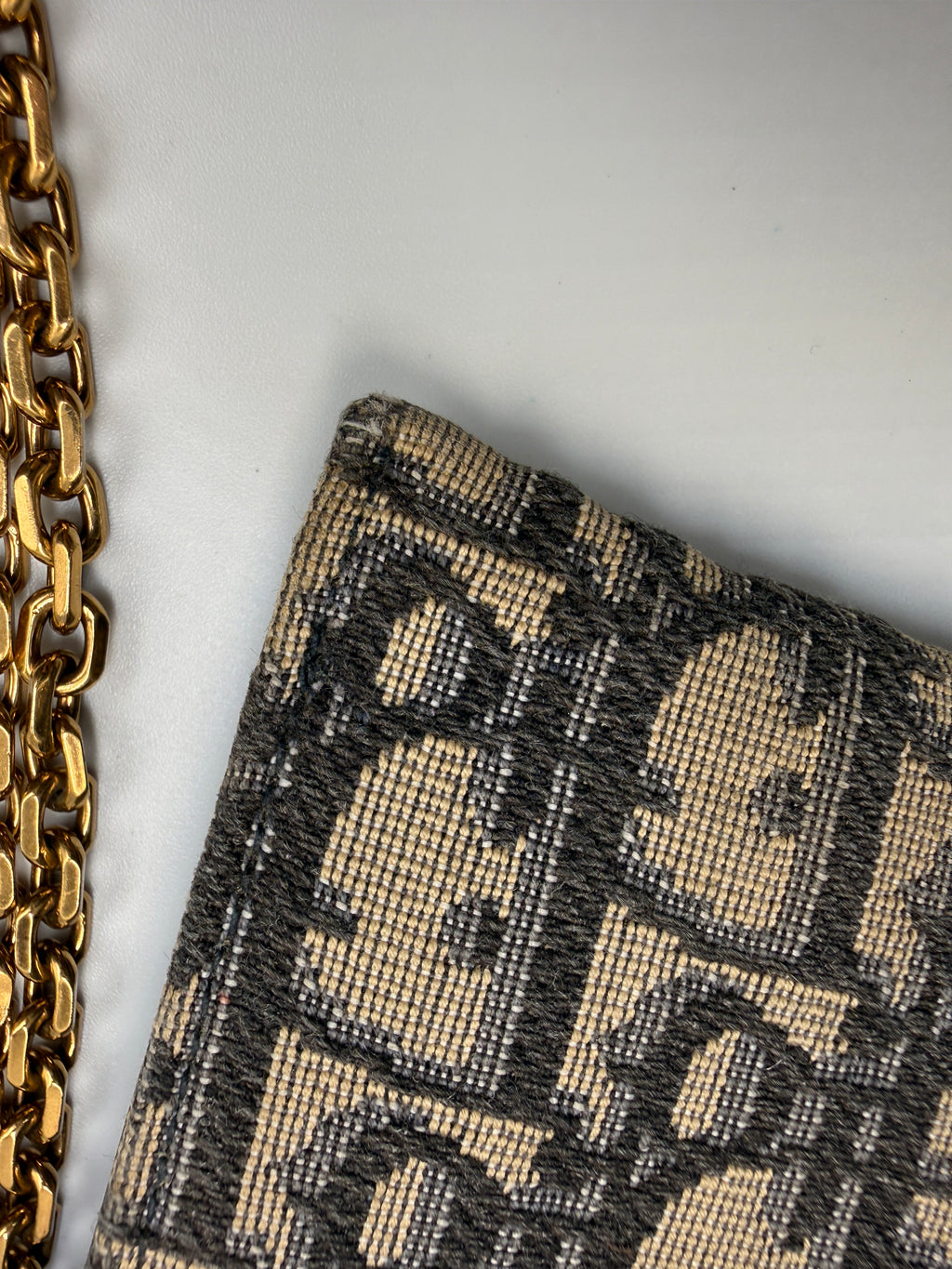 Dior Saddle Pouch / Wallet on Chain in Blue Dior Oblique Jacquard Canvas