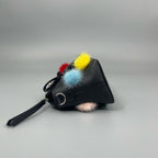 Fendi Mini "By The Way" Boston Bag in Black Leather with Multicolored Fur Pom-Poms