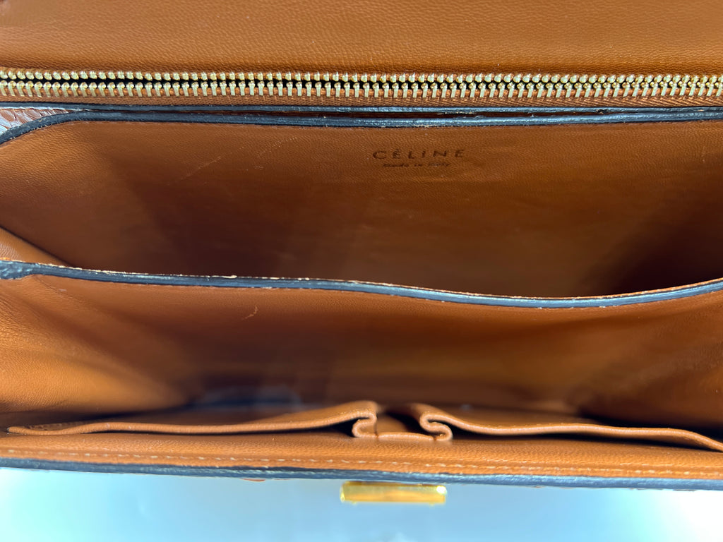 Celine Classic Box Bag in Tan Python Leather with Gold-Tone Hardware