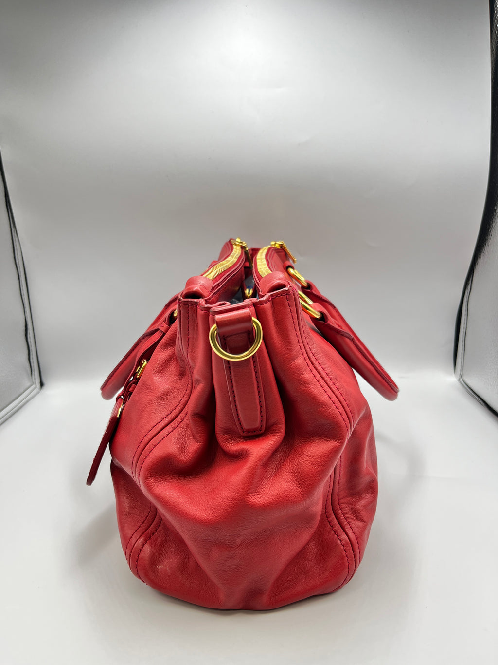 Prada Red Vitello Shine Leather Tote Bag