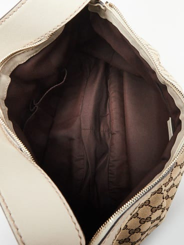 Gucci Sukey Shoulder Bag in GG Canvas with White Leather Trim