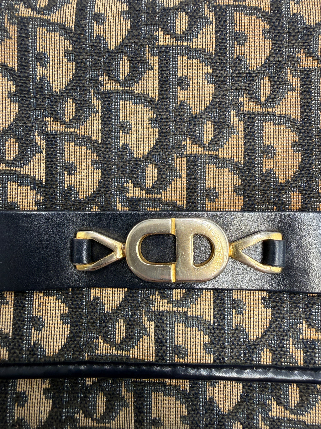 Vintage Christian Dior Trotter Oblique Canvas Clutch Bag in Navy & Beige