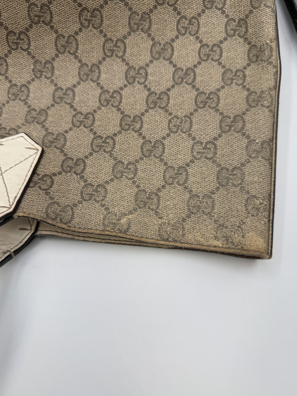 Gucci GG Supreme Canvas Reversible Tote Bag Beige/Ebony with White Leather Trim