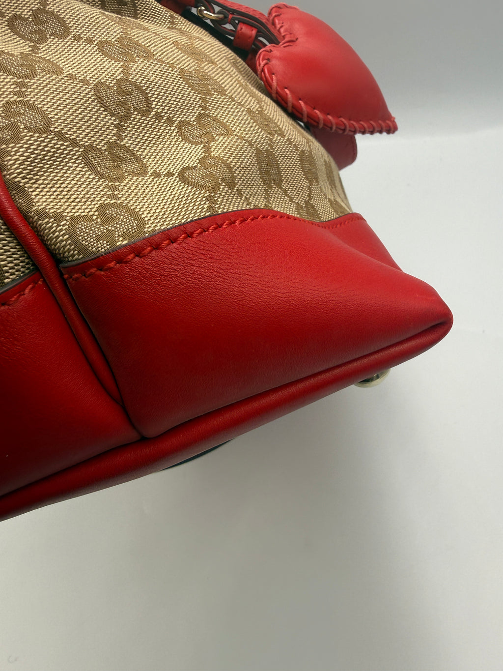 Gucci GG Canvas & Red Leather Heart Charm Shoulder Bag