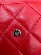 Chanel Classic Quilted Wallet on Chain (WOC) in Red Lambskin with Silver Hardware