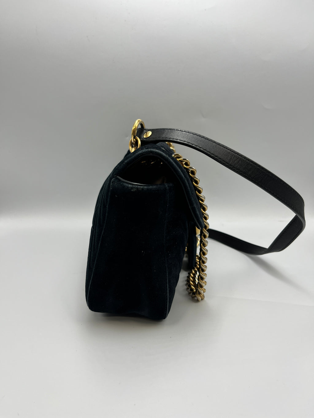 Gucci GG Marmont Small Velvet Shoulder Bag Black with Gold Hardware