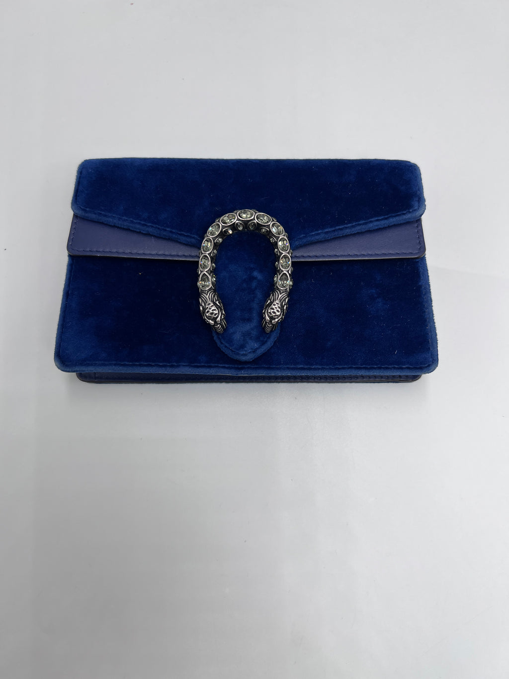 Gucci Dionysus Crystal-Embellished Super Mini Bag / Clutch in Royal Blue Velvet