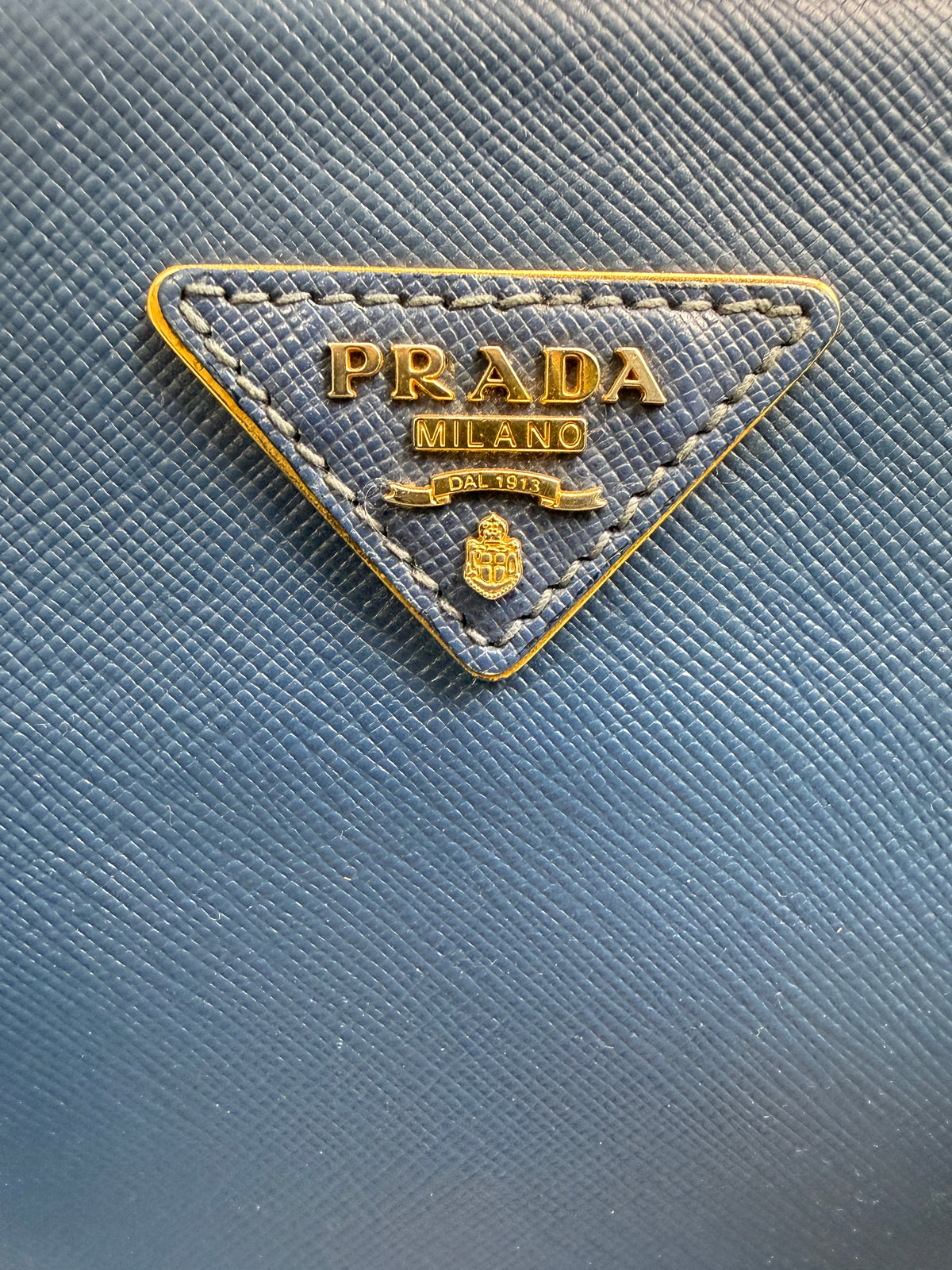 Prada Saffiano Lux Medium Promenade Dome Satchel (Baltico / Dark Navy)