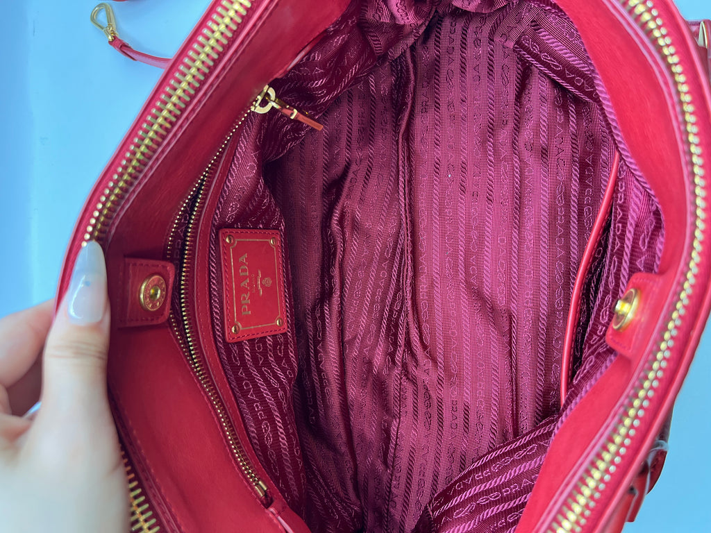 Prada Red Vitello Shine Leather Tote Bag