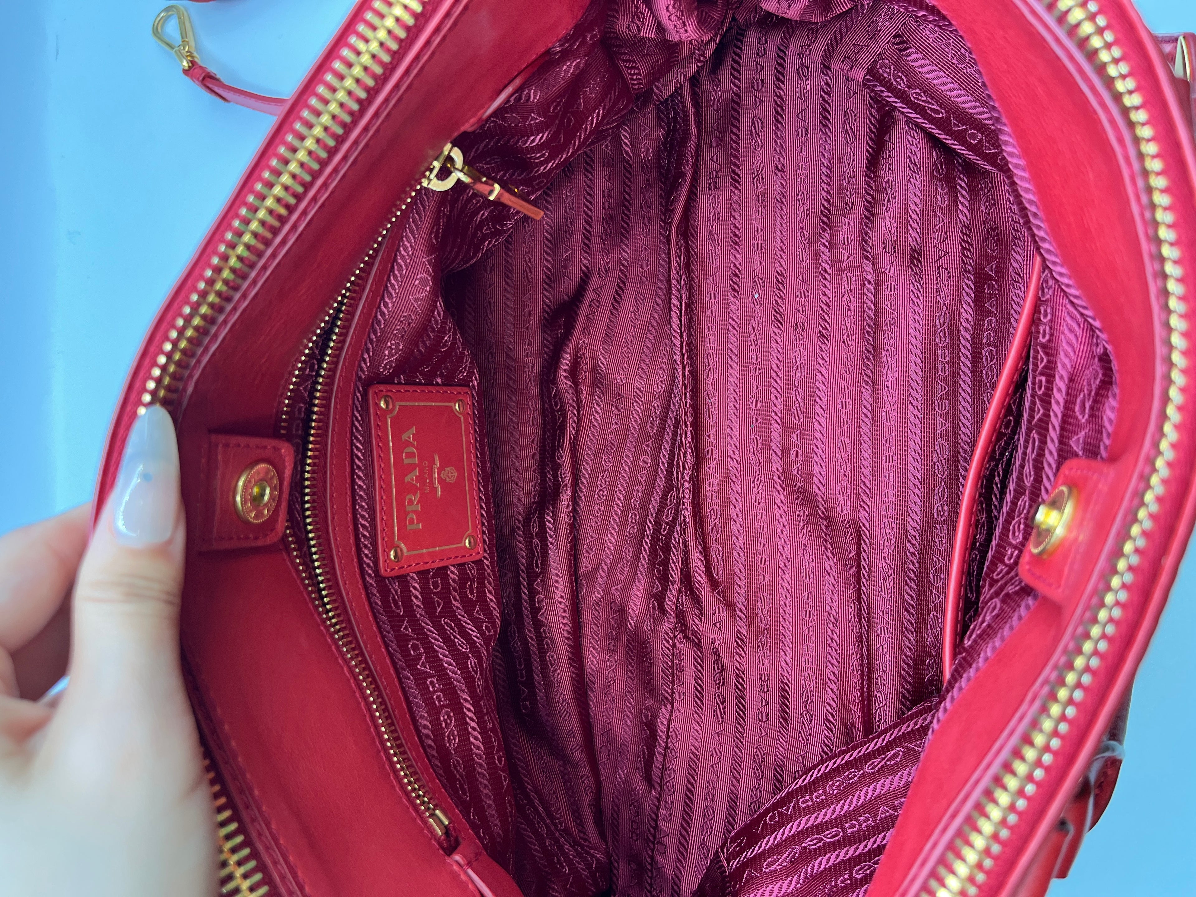 Prada Red Vitello Shine Leather Tote Bag
