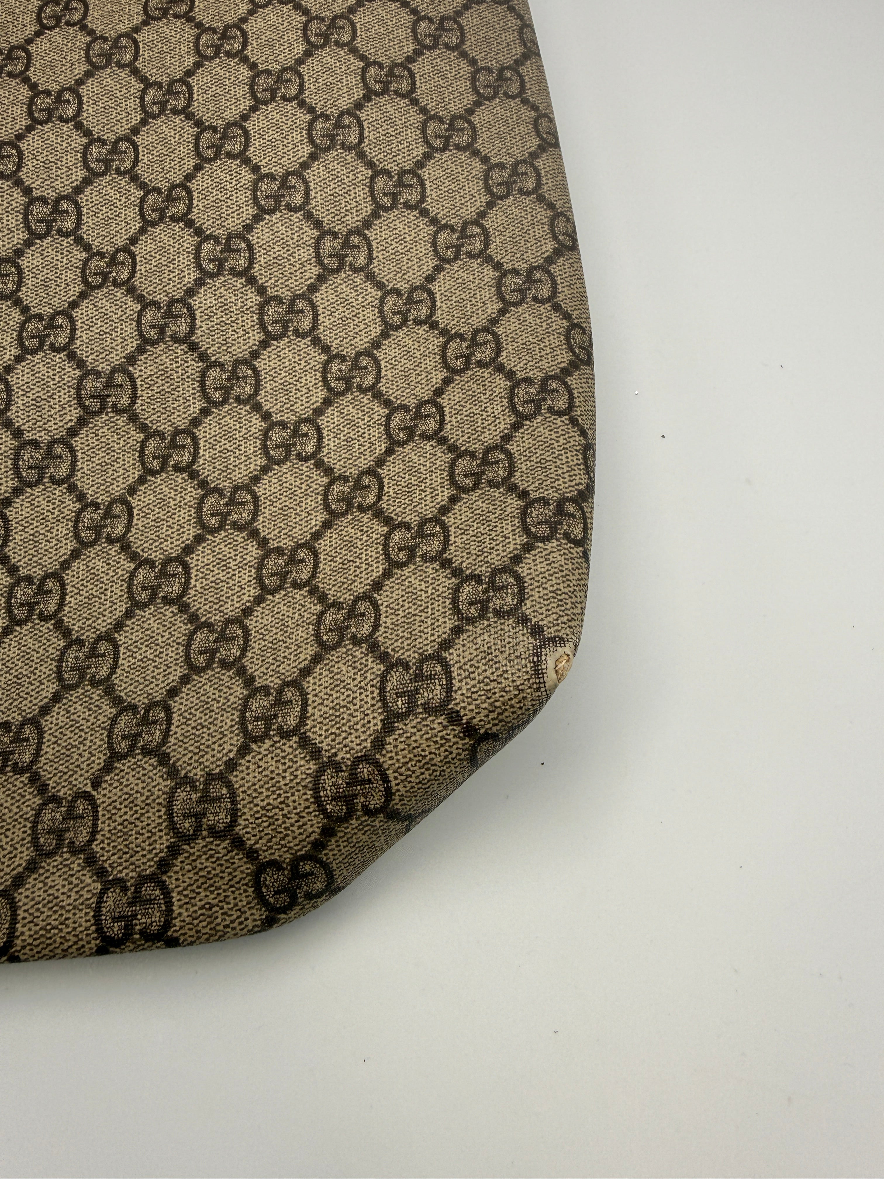 Gucci Vintage GG Supreme Canvas Tote Bag in Beige/Ebony with Brown Leather Trim