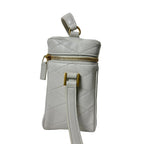Light gray saint laurent quilted handbag with gold chain strap 