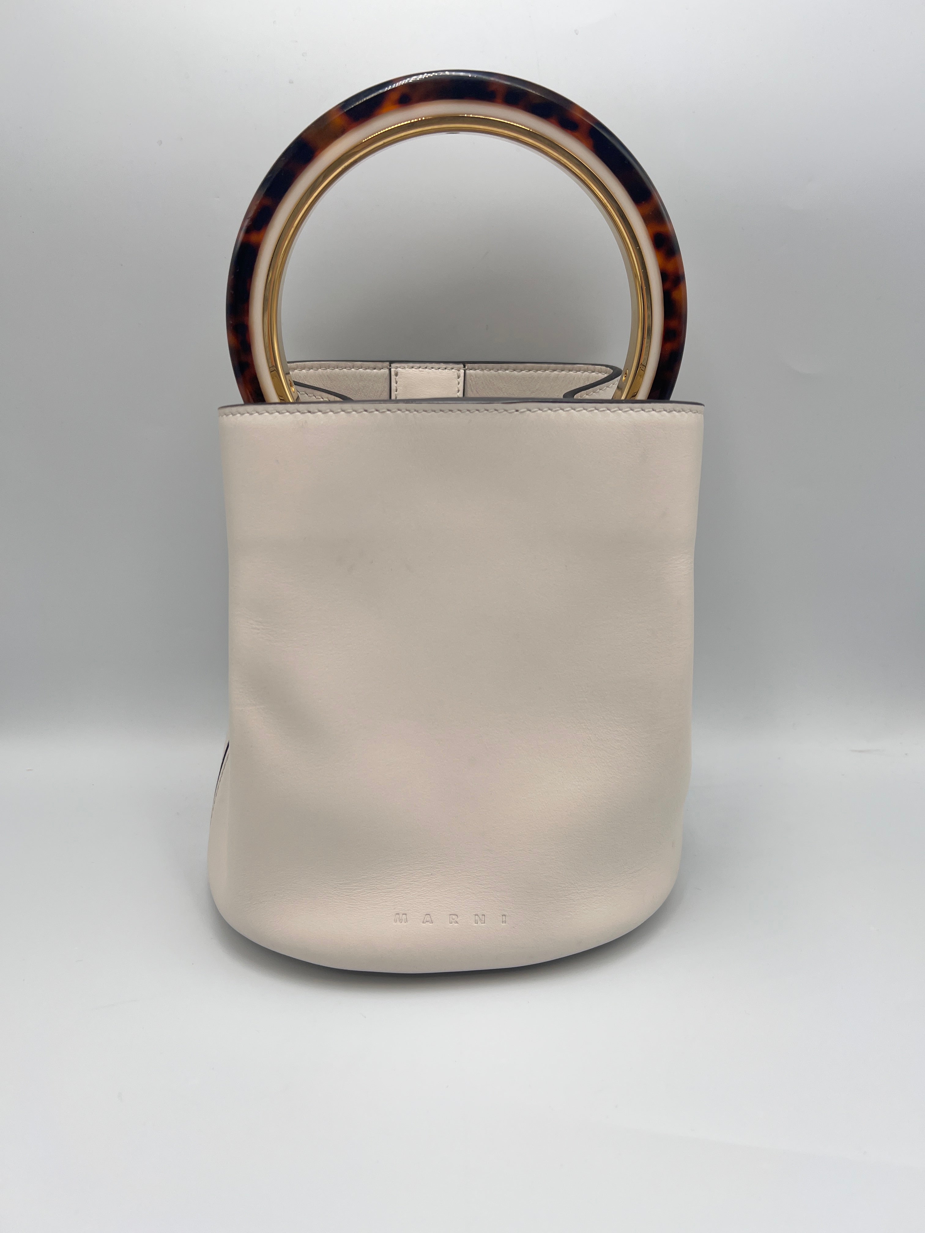 Marni White Bucket Bag with Tortoiseshell Handle