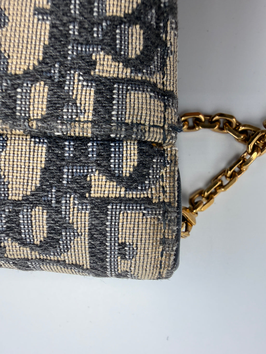 Dior Saddle Pouch / Wallet on Chain in Blue Dior Oblique Jacquard Canvas