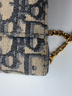 Dior Saddle Pouch / Wallet on Chain in Blue Dior Oblique Jacquard Canvas
