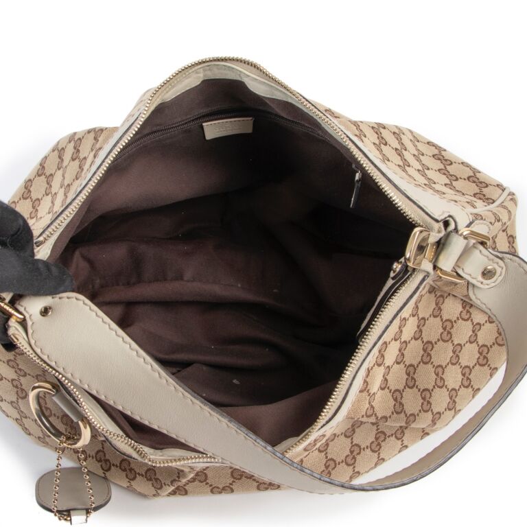 Gucci Sukey Shoulder Bag in GG Canvas with White Leather Trim
