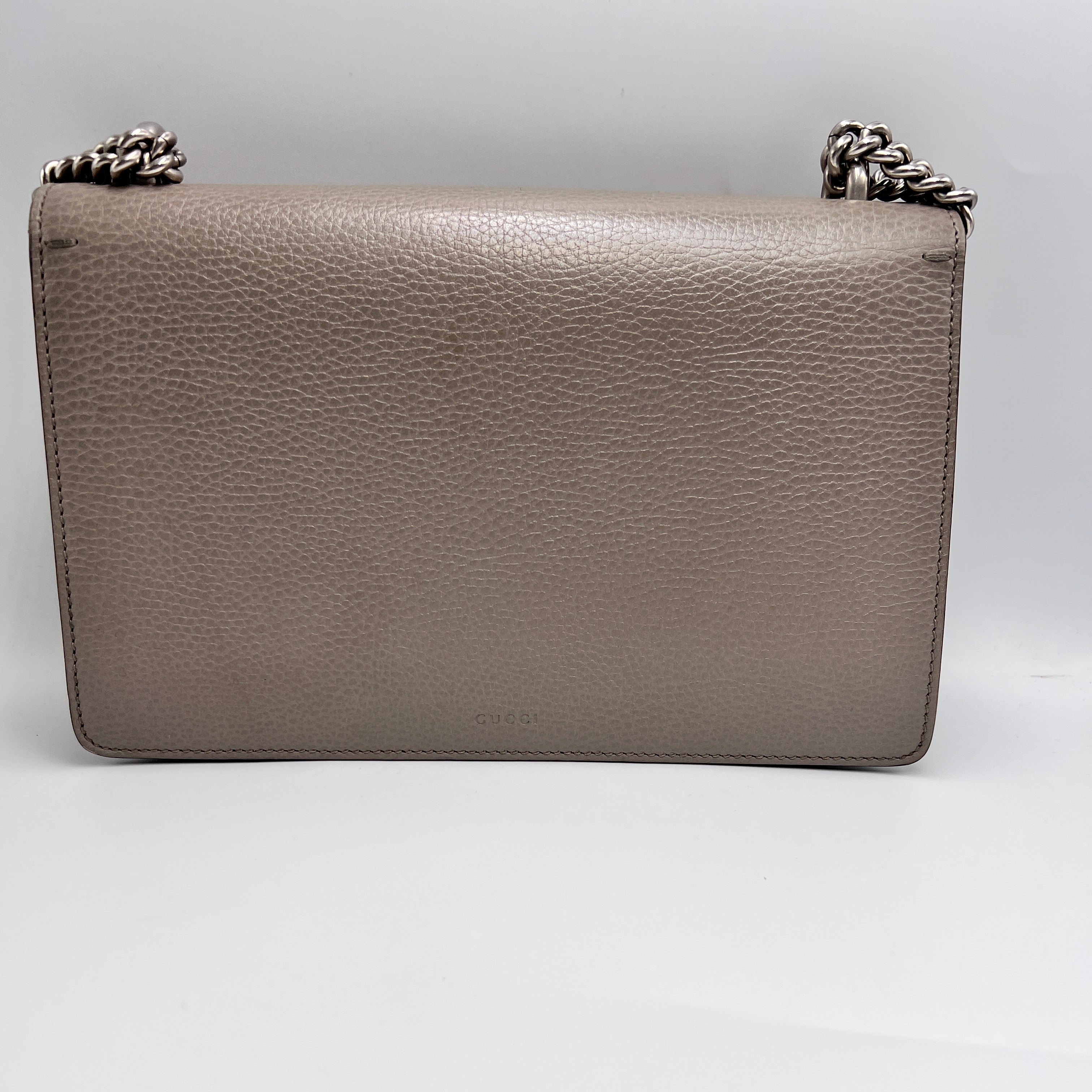 Gucci Dionysus Medium Shoulder Bag in Taupe Grained Leather with Crystal Tiger Head Closure