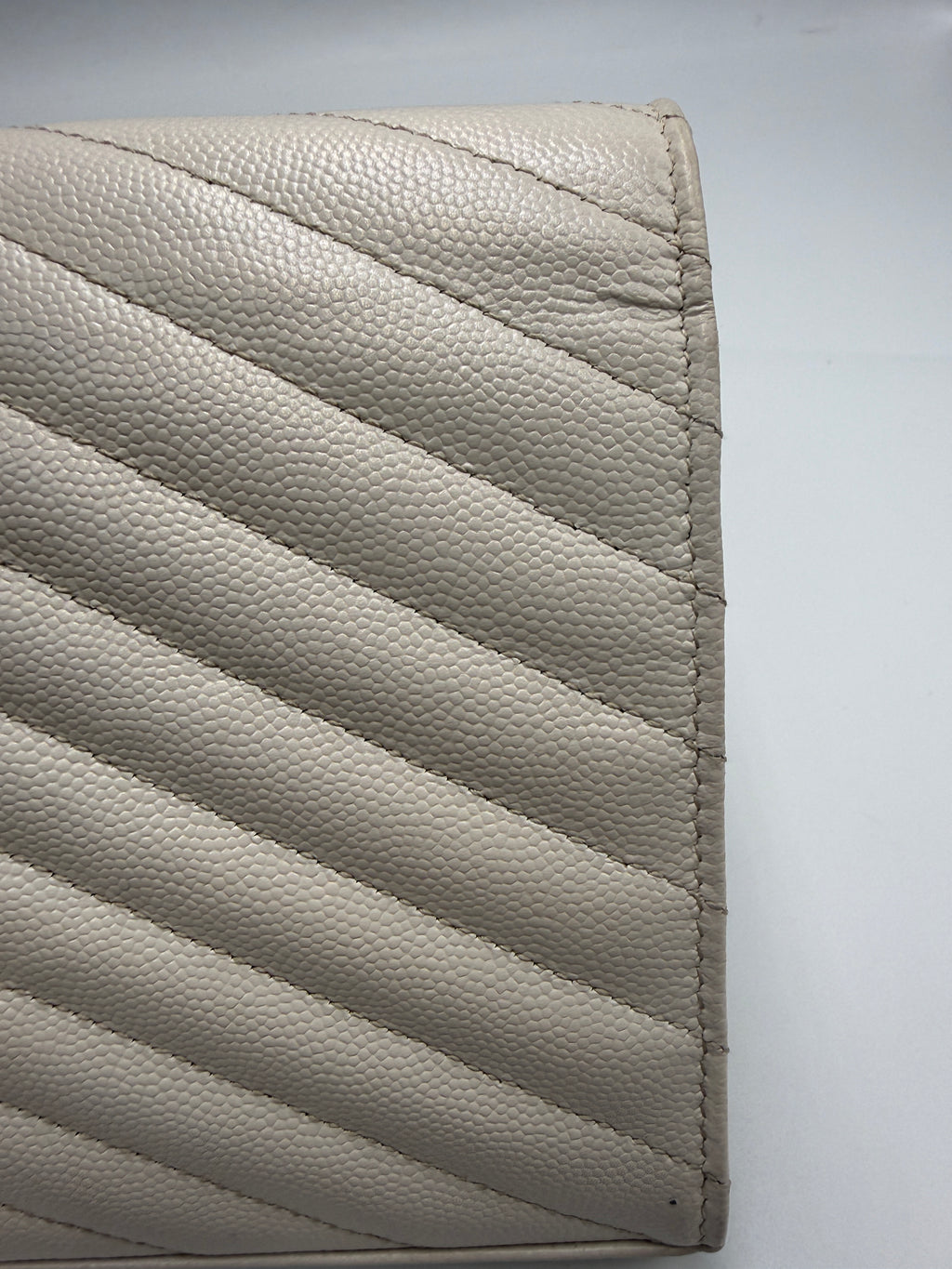 Saint Laurent Cassandre Envelope Chain Wallet / Shoulder Bag in Light Greige Matelassé Leather