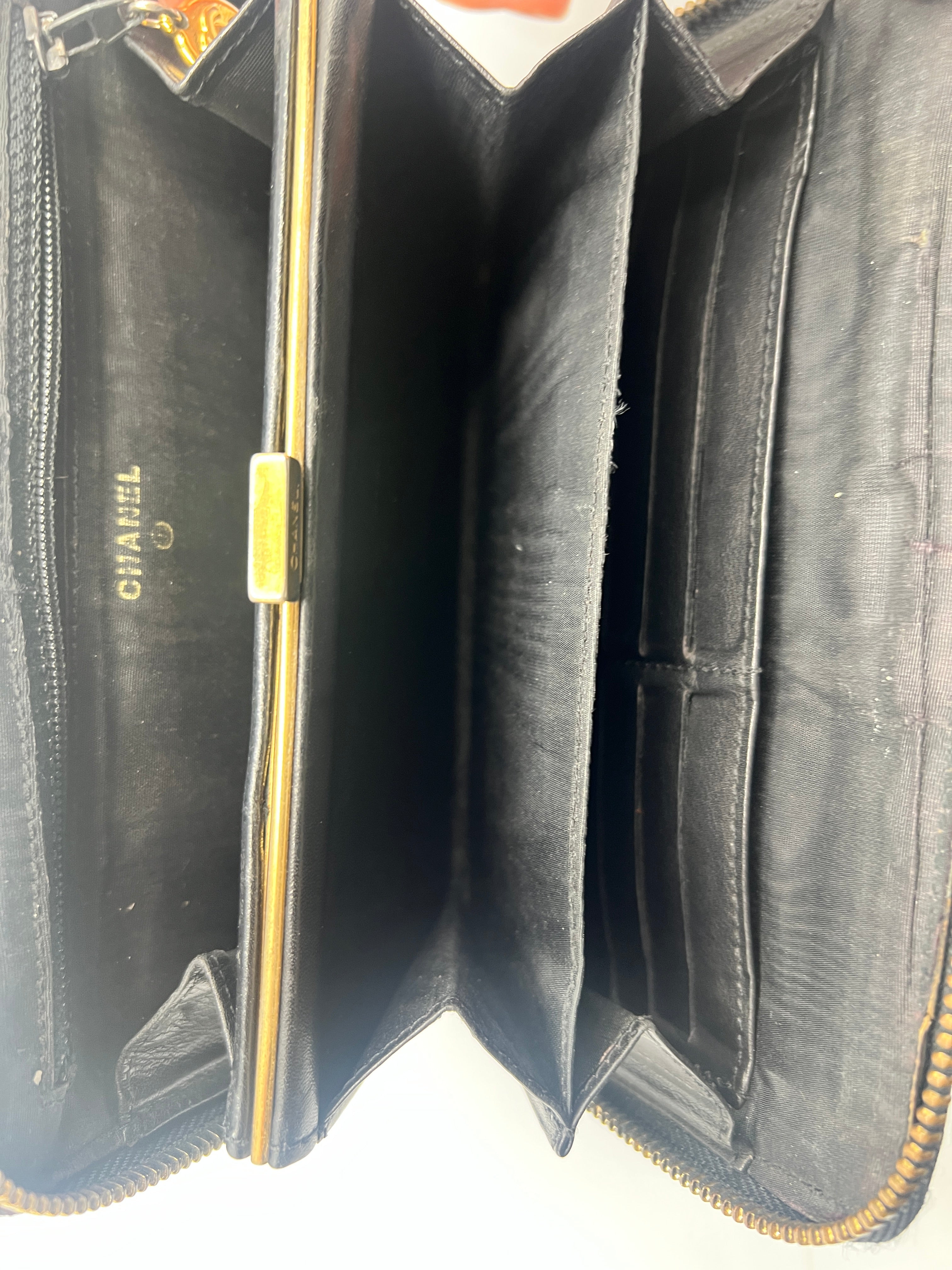 Chanel CC Filigree Zip Around Wallet Black Caviar Leather