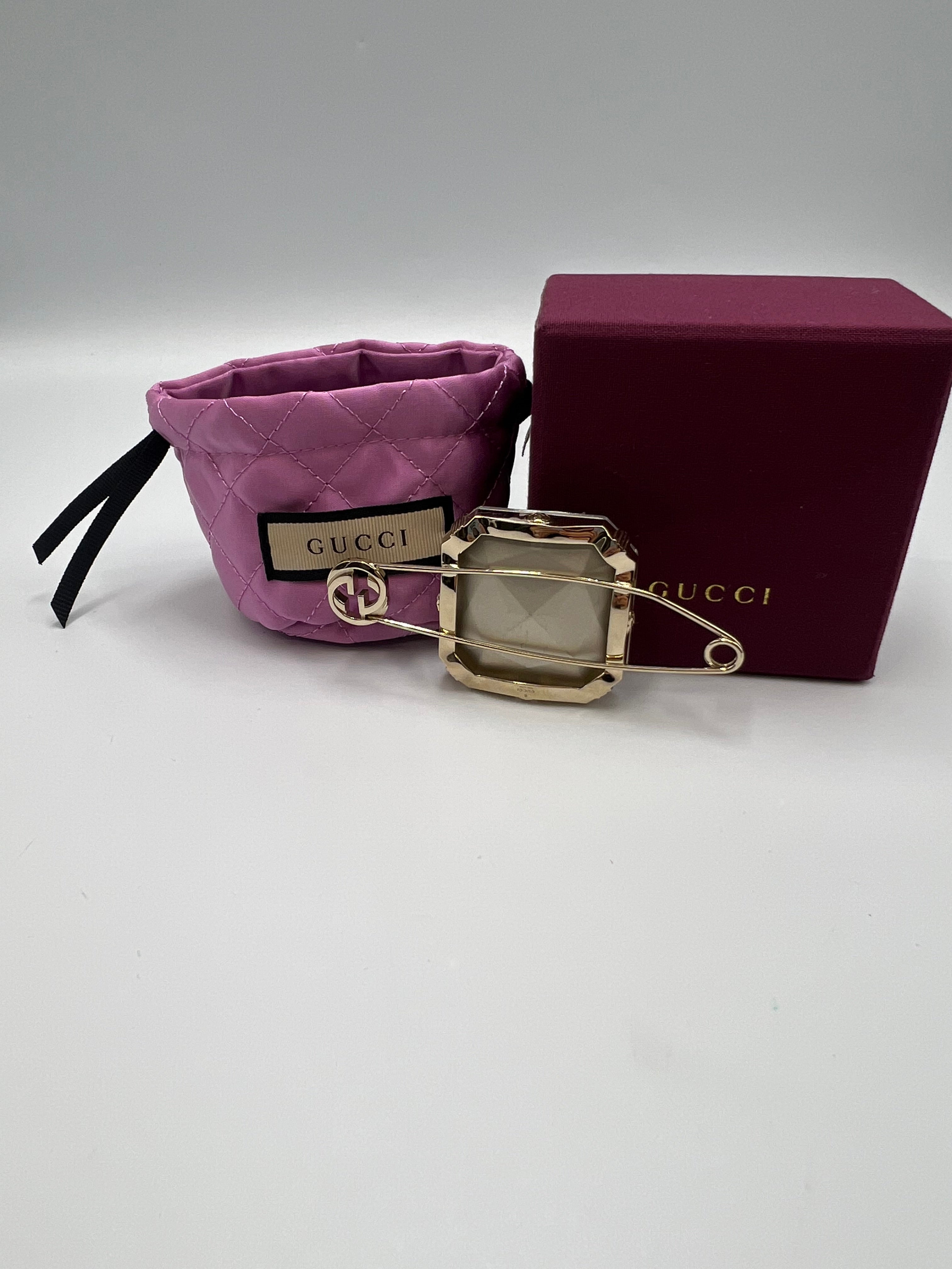 Gucci Crystal Safety Pin Brooch Gold-Tone Metal