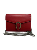 Gucci Dionysus Super Mini Shoulder Bag - Red Textured Leather with Crystal Tiger Head