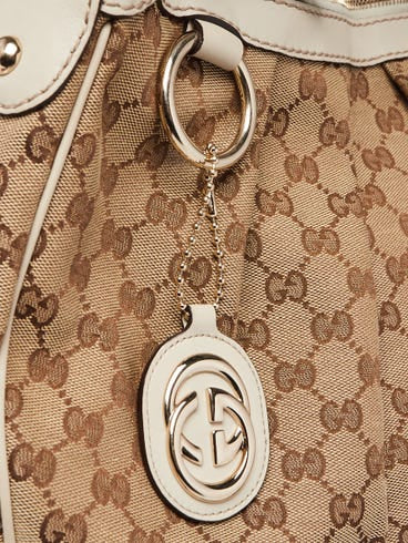 Gucci Sukey Shoulder Bag in GG Canvas with White Leather Trim