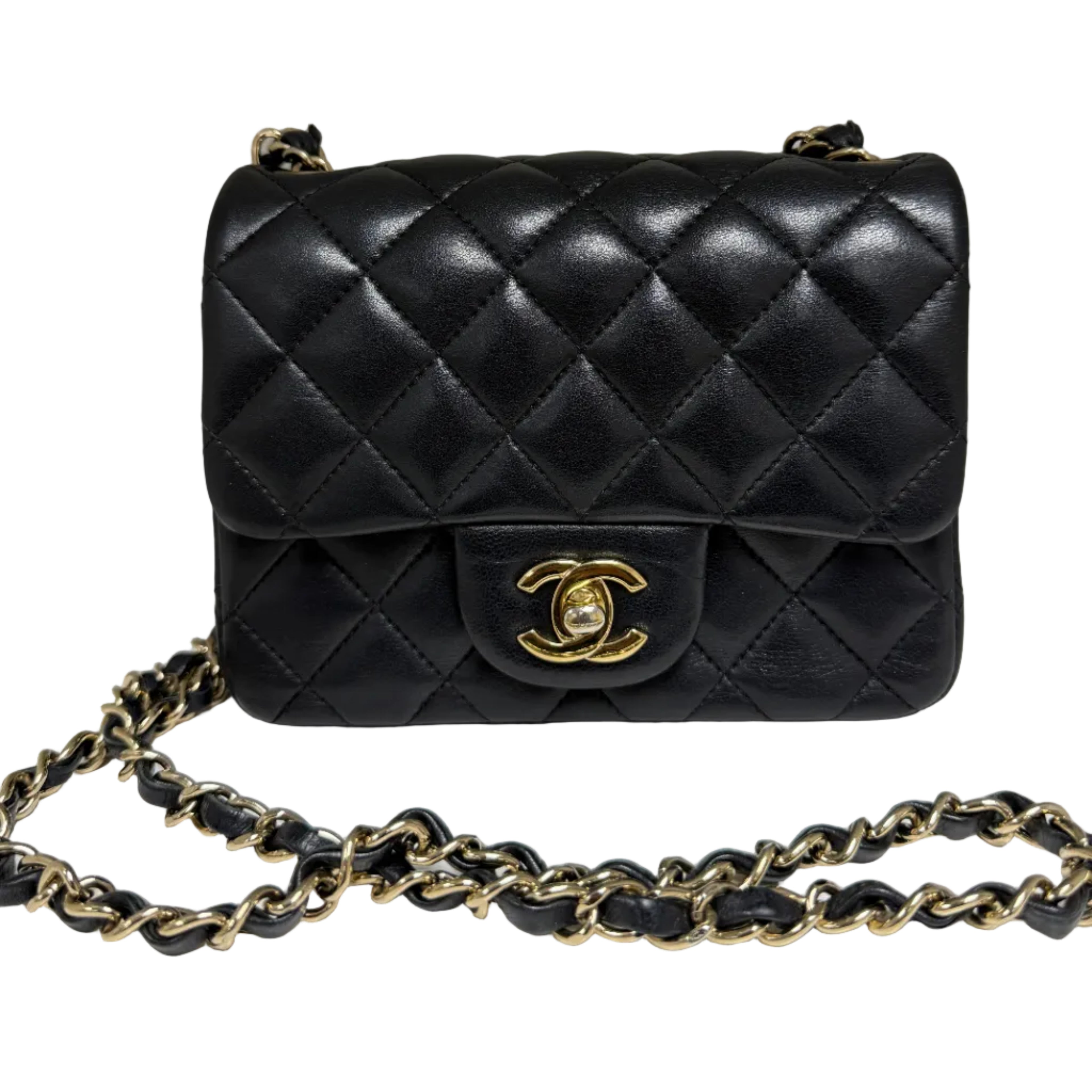 Chanel Classic Square Mini Flap Bag in Black Lambskin with Gold Hardware