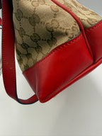 Gucci GG Canvas & Red Leather Heart Charm Shoulder Bag