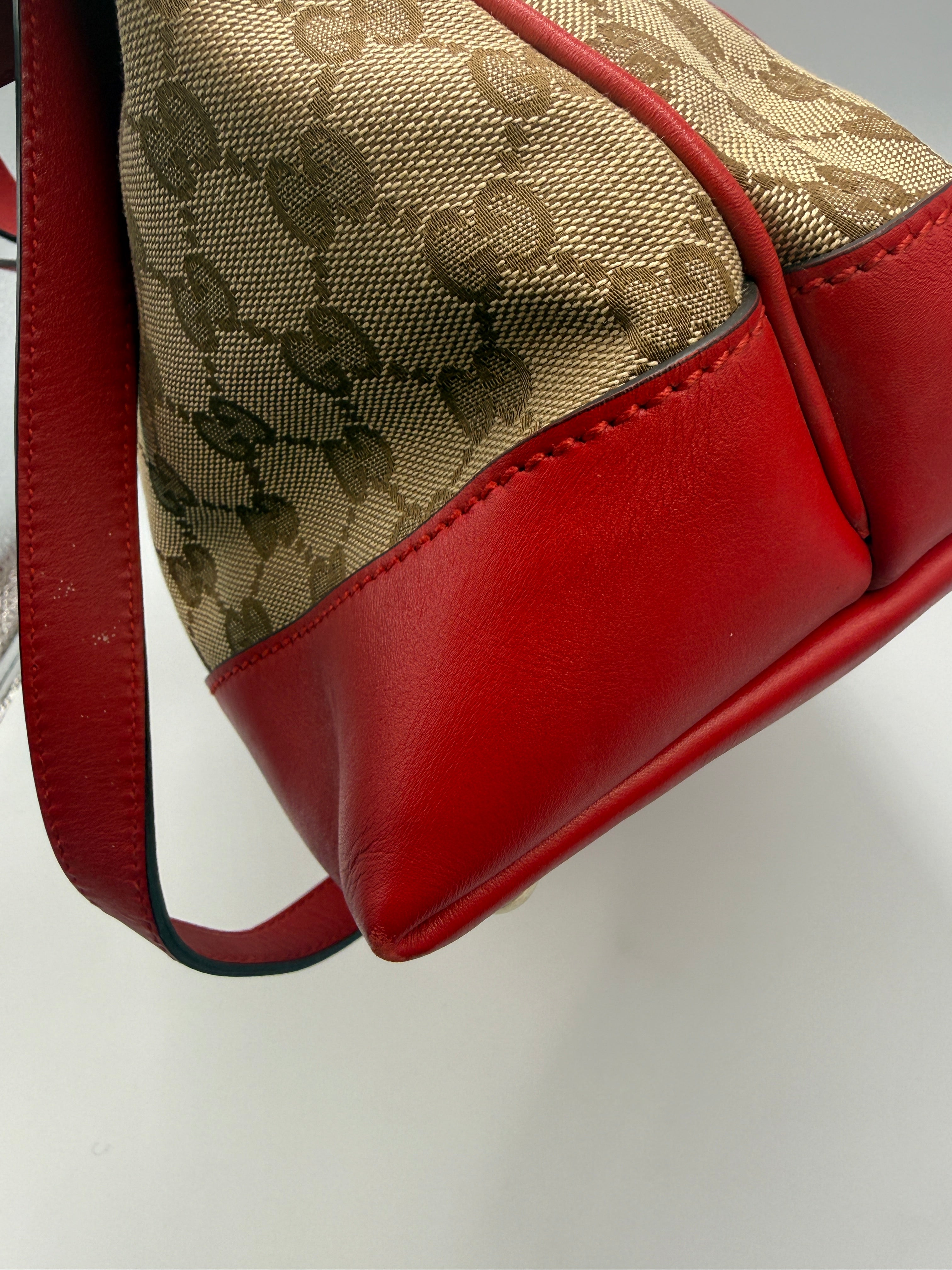 Gucci GG Canvas & Red Leather Heart Charm Shoulder Bag