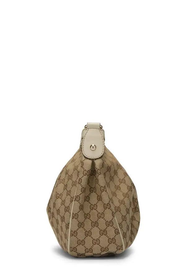 Gucci Sukey Shoulder Bag in GG Canvas with White Leather Trim