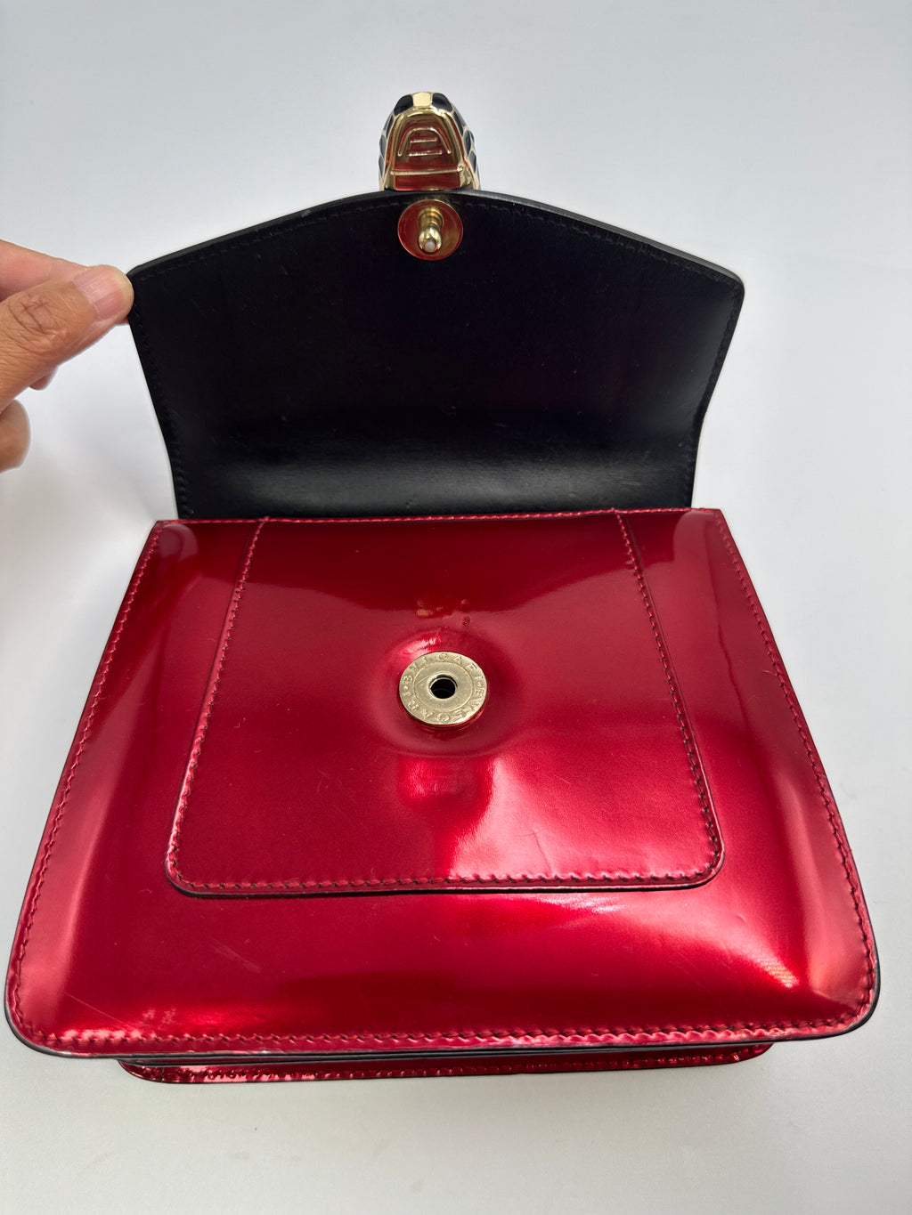 Bvlgari Serpenti Forever Metallic Top-Handle Flap Bag in Ruby Red