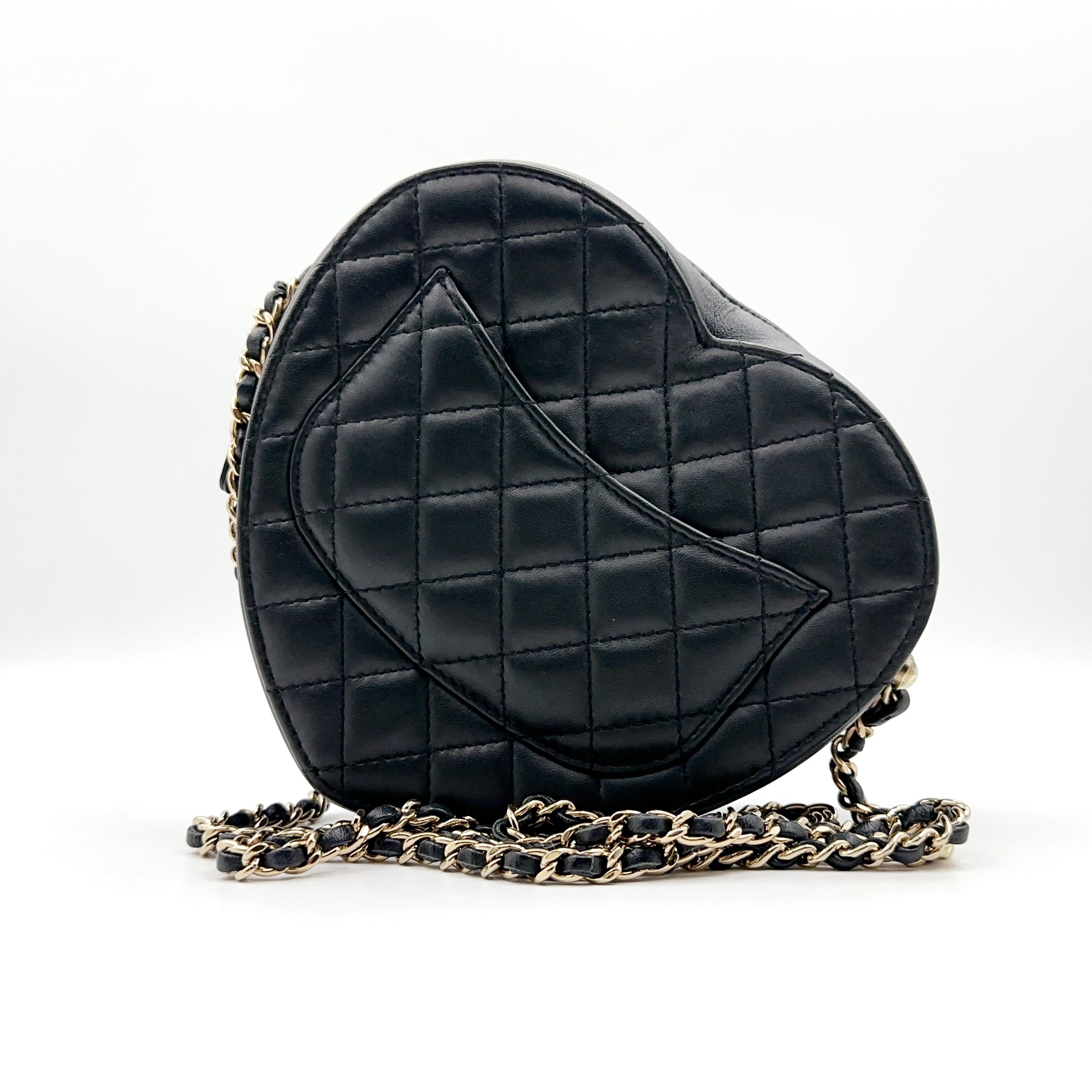 Chanel CC In Love Heart Belt Bag in Black Quilted Lambskin with Gold-Tone Hardware