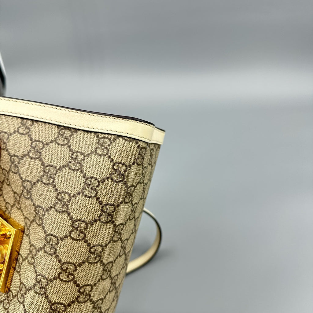 Gucci Padlock GG Supreme Medium Shoulder Bag – White Leather Trim