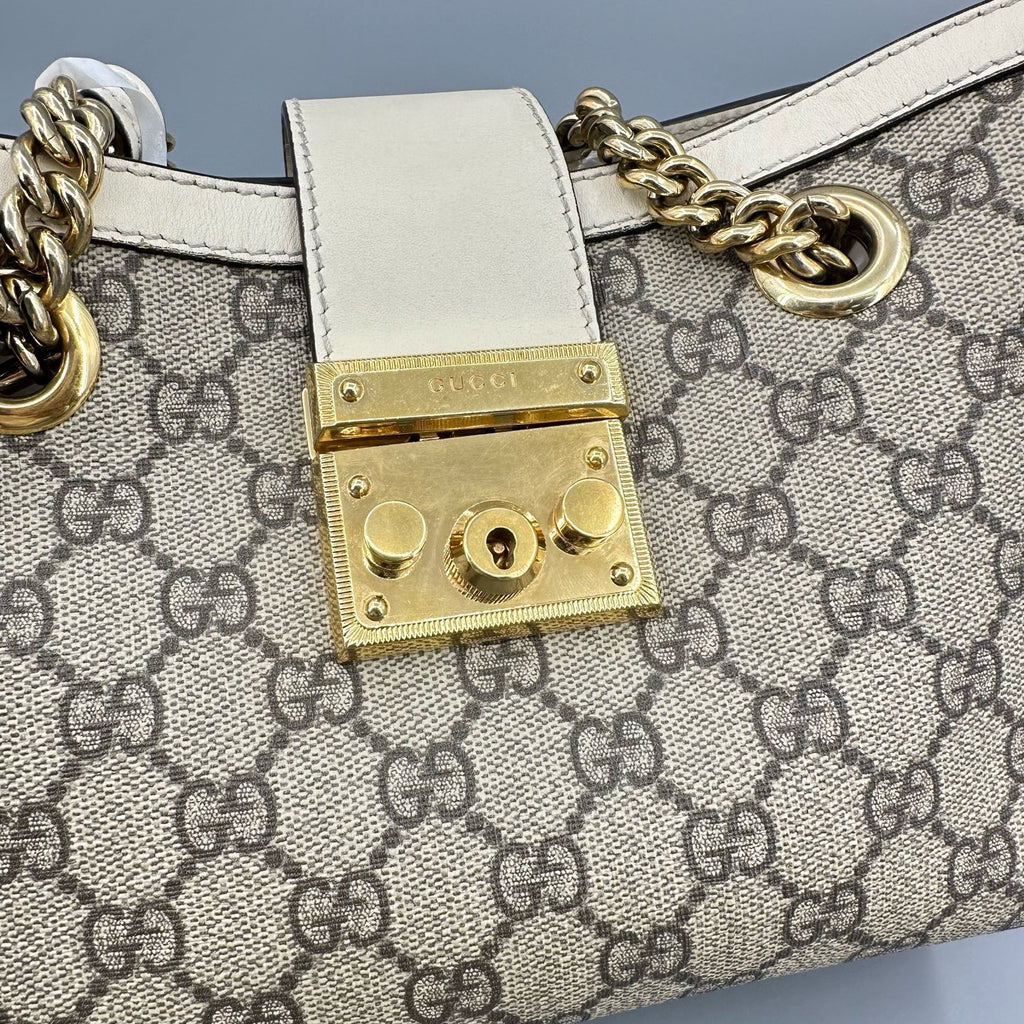 Gucci Padlock GG Supreme Medium Shoulder Bag – White Leather Trim