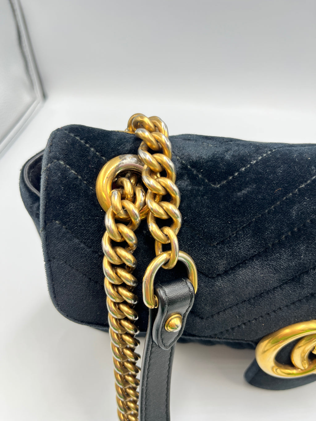 Gucci GG Marmont Small Velvet Shoulder Bag Black with Gold Hardware