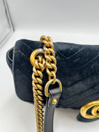 Gucci GG Marmont Small Velvet Shoulder Bag Black with Gold Hardware