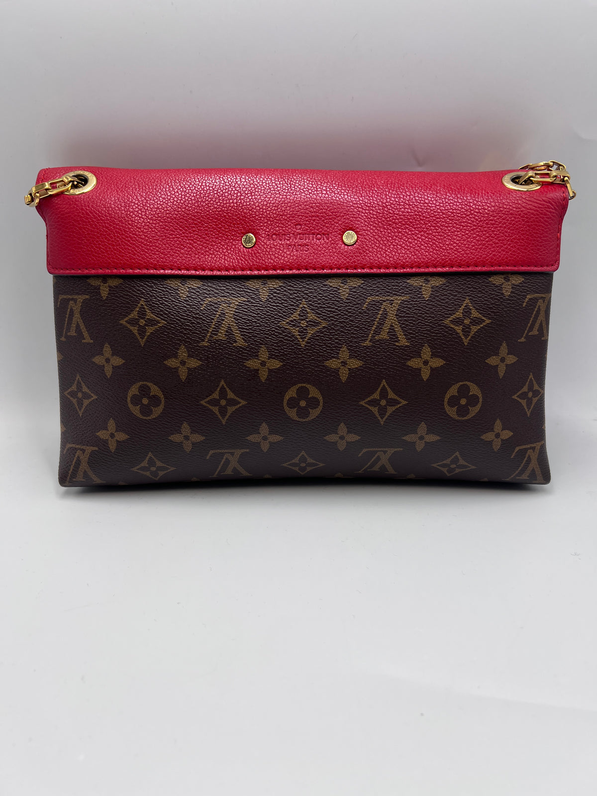 Louis Vuitton Monogram Canvas and Monogram Empreinte Double V Shoulder Bag in Cherry Berry / Ruby
