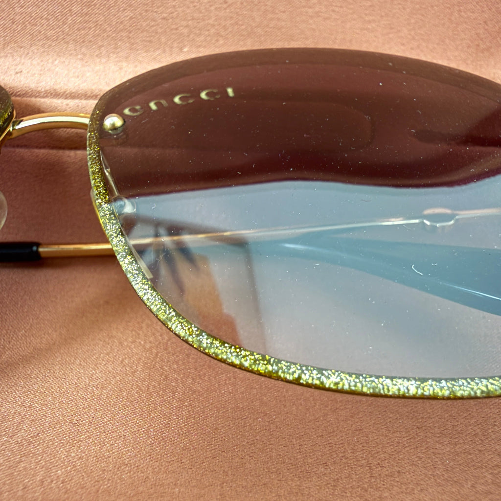 Gucci Oversized Glitter Rim Aviator Sunglasses (GG0228S)