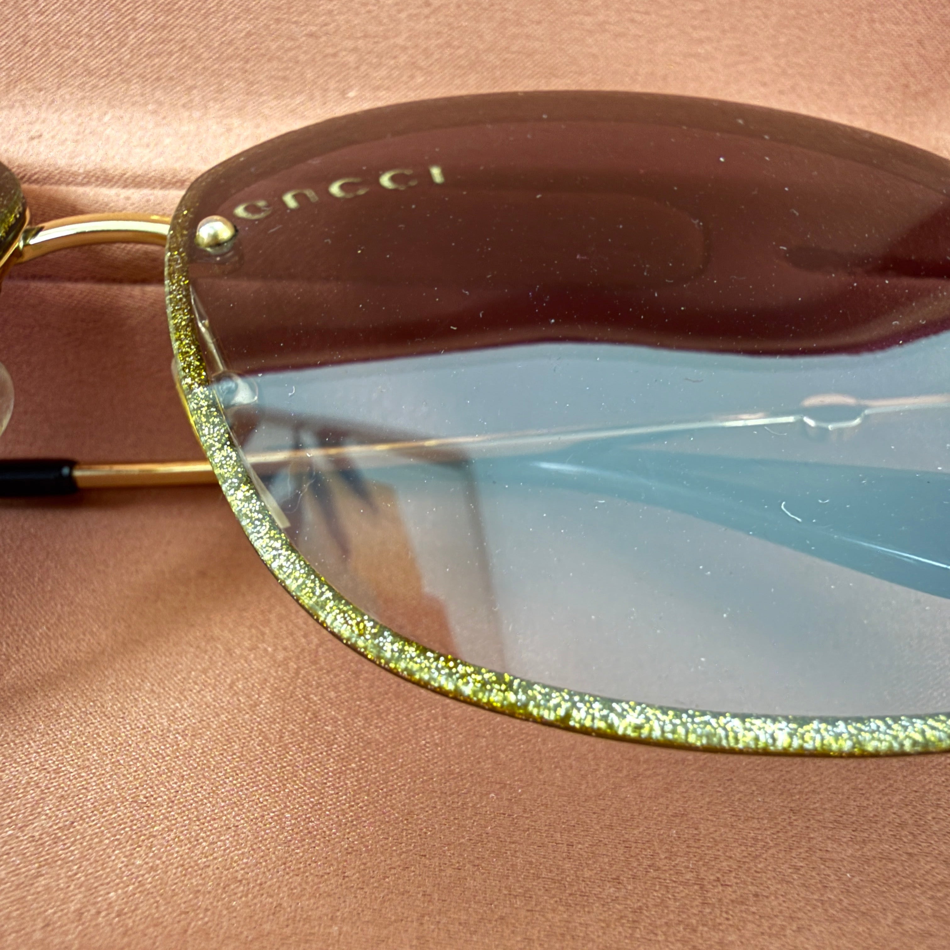 Gucci Oversized Glitter Rim Aviator Sunglasses (GG0228S)