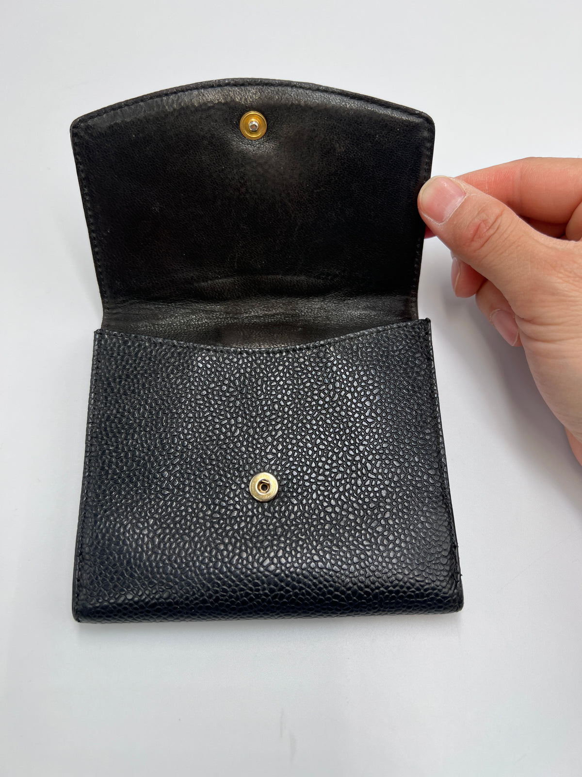 Chanel Vintage Timeless CC French Purse Wallet in Black Caviar Leather