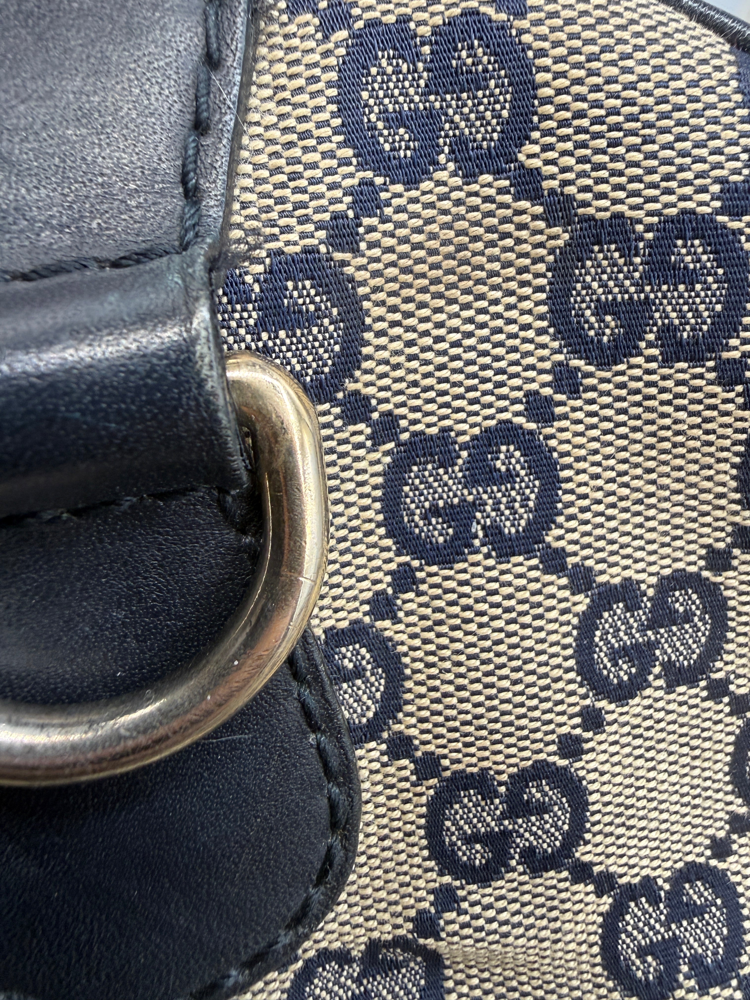 Gucci Vintage Web Boston Bag – Navy GG Canvas – Authentic Pre-owned Sherry Line Satchel