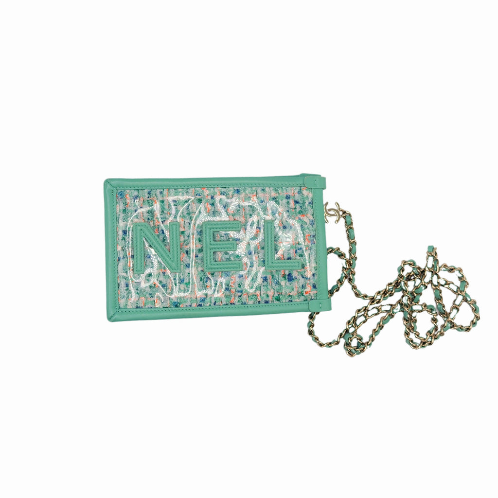 Chanel Green Tweed Clutch Crossbody Bag